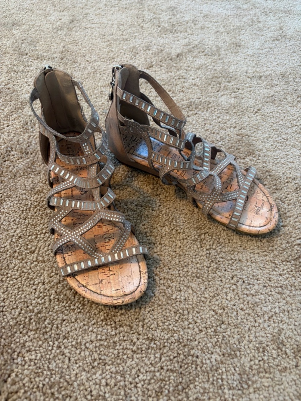 Studded Taupe Gladiator Sandals - Women